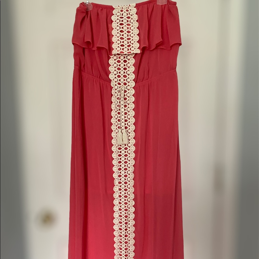 Strapless coral sun dress